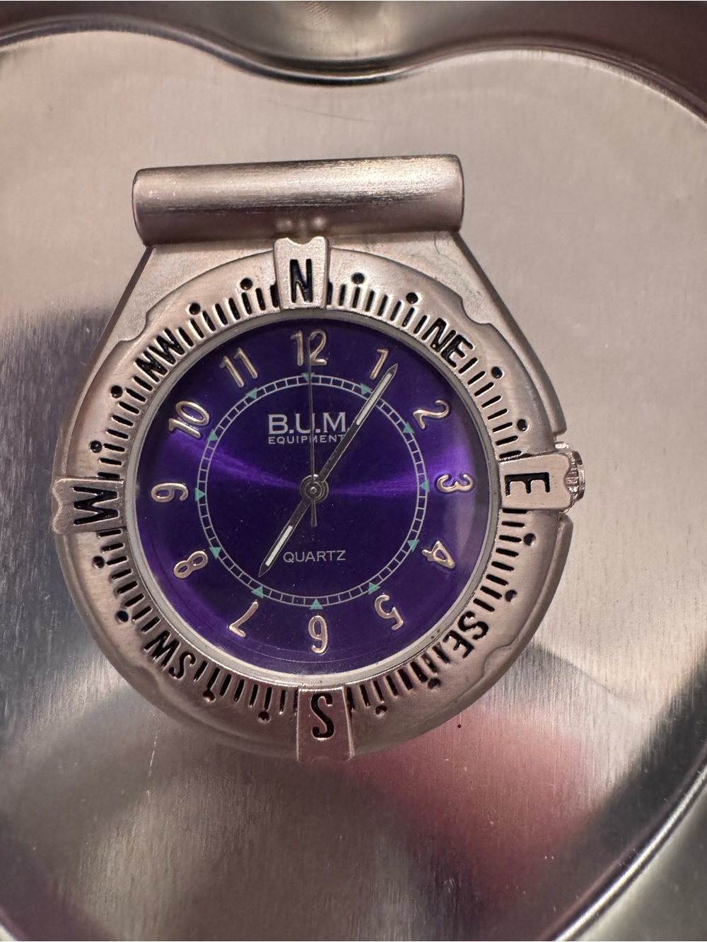 Equipment Purple Dial Compass-Bezel Travel Clip Watch
